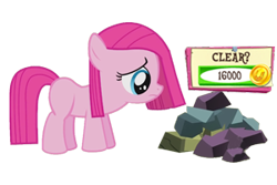 Size: 300x200 | Tagged: artist needed, safe, pinkie pie, earth pony, pony, crack is cheaper, female, filly, filly pinkie pie, gameloft, greedloft, rock, sad, simple background, solo, transparent background, younger