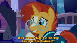 Size: 1280x720 | Tagged: safe, edit, edited screencap, screencap, sunburst, unicorn, student counsel, caption, derpibooru, image macro, male, meme, meta, tags, text, worried