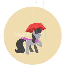 Size: 1000x1000 | Tagged: safe, artist:mlp-frank, octavia melody, earth pony, pony, clothes, eyes closed, female, grin, hooves, lineless, mare, rain, scarf, simple, smiling, solo, umbrella, vector