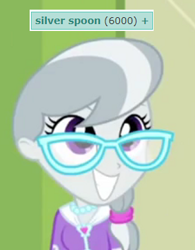 Size: 283x363 | Tagged: safe, edit, edited screencap, screencap, silver spoon, equestria girls, equestria girls (movie), bust, derpibooru, female, get, glasses, meta, milestone, smiling, solo, tags