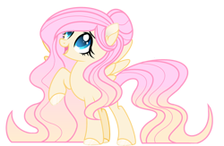 Size: 600x390 | Tagged: safe, artist:thesmall-artist, fluttershy, pegasus, pony, alternate design, alternate hairstyle, colored hooves, female, gradient mane, long mane, looking up, mare, open mouth, raised hoof, simple background, smiling, solo, spread wings, three quarter view, transparent background, wings