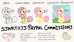 Size: 1920x1080 | Tagged: safe, artist:sjart117, fluttershy, pegasus, pony, advertisement, bush, cloud, colored sketch, commission, commission info, commission open, commission prices, commissions open, dollar, dollar sign, example, female, grass, heart, mare, mountain, paypal, prices, simple, sitting, sketch, sky, smiling, solo, stars, tree