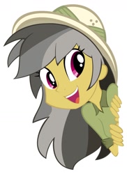 Size: 944x1296 | Tagged: safe, artist:bravelyart, daring do, equestria girls, equestria girls (movie), cute, daring dorable, equestria girls-ified, happy, open mouth, peeking, simple background, smiling, solo, that fucking cat, that fucking dash, white background