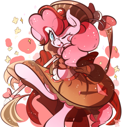 Size: 959x993 | Tagged: safe, artist:tohupo, pinkie pie, earth pony, pony, bow, clothes, cute, diapinkes, dress, female, hat, mare, one eye closed, smiling, solo, wink