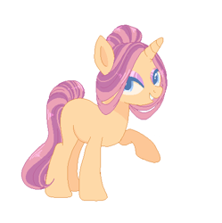 Size: 458x460 | Tagged: safe, artist:kittii-kat, pony, unicorn, female, magical lesbian spawn, mare, offspring, parent:applejack, parent:rarity, parents:rarijack, pixel art, raised hoof, simple background, solo, white background