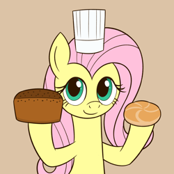 Size: 1600x1600 | Tagged: safe, artist:sazanamibd, fluttershy, pegasus, pony, bread, cute, female, food, looking at you, mare, shyabetes, simple background, smiling, solo