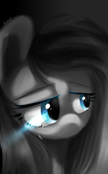 Size: 2400x3840 | Tagged: safe, artist:fluorbaryt, pinkie pie, pony, crying, monochrome, neo noir, partial color, pinkamena diane pie, solo