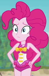 Size: 692x1074 | Tagged: safe, screencap, pinkie pie, better together, equestria girls, forgotten friendship, clothes, female, geode of sugar bombs, magical geodes, sleeveless, solo, swimsuit