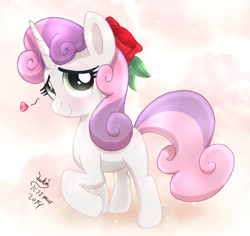 Size: 1060x1000 | Tagged: safe, artist:joakaha, sweetie belle, flower, flower in hair, heart, solo