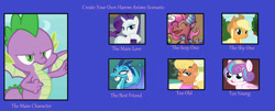 Size: 1024x415 | Tagged: safe, applejack, mina, ms. harshwhinny, princess ember, princess flurry heart, rarity, spike, alicorn, dragon, earth pony, pony, unicorn, molt down, applespike, claws, create your own harem, dragon wings, dragoness, emberspike, eyes closed, fangs, female, flurryspike, harem, horn, horns, male, mare, meme, one eye closed, open mouth, shipping, smiling, sparity, spike gets all the mares, spikewhinny, spina, spread wings, straight, text, winged spike, wings