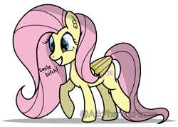 Size: 1325x946 | Tagged: safe, artist:phenioxflame, fluttershy, pegasus, pony, creepy, grin, png, smiling, solo, vulgar