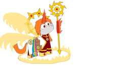 Size: 1152x648 | Tagged: safe, oc, oc only, oc:edward blaze, angel, book, cleric, clerical robes, clothes, ethereal wings, fire, halo, jewelry, magic, magic circle, ms paint, praise the sun, regalia, ring of fire, robe, robes, saddle bag, simple background, solar empire, solo, staff, trenchcoat, white background