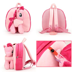 Size: 1000x1000 | Tagged: safe, pinkie pie, earth pony, pony, backpack, child leash, female, irl, mare, photo, plush backpack, plushie