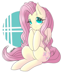 Size: 1960x2278 | Tagged: safe, artist:nate-doodles, fluttershy, pegasus, pony, colored pupils, cute, ear fluff, female, hooves to the chest, mare, shyabetes, sitting, solo, wing fluff