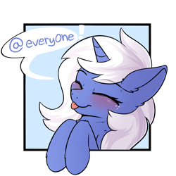 Size: 1500x1500 | Tagged: safe, artist:glue, oc, oc:notification, unicorn, @everyone, blushing, derpibooru, derpibooru ponified, discord (program), meta, ponified, solo, tongue out