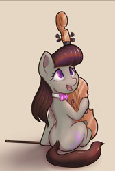 Size: 874x1304 | Tagged: dead source, safe, artist:stratodraw, octavia melody, earth pony, pony, bow (instrument), cello, cello bow, female, mare, musical instrument, open mouth, simple background, sitting, solo