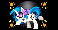 Size: 2889x1500 | Tagged: safe, artist:nanook123, dj pon-3, vinyl scratch, pony, unicorn, black background, female, glasses, headphones, mare, record, simple background, solo