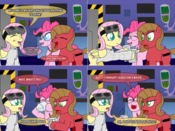 Size: 1602x1202 | Tagged: safe, artist:ladyanidraws, fluttershy, pinkie pie, oc, oc:pun, earth pony, pegasus, pony, ask, ask pun, chemistry joke, clothes, comic, dr adorable, hydrogen peroxide, water