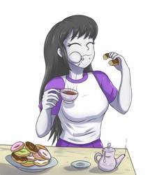 Size: 830x963 | Tagged: safe, artist:sumin6301, octavia melody, equestria girls, cup, donut, eating, female, food, plate, table, tea, teacup, teapot