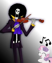 Size: 712x858 | Tagged: safe, sweetie belle, brook, music notes, one piece, singing