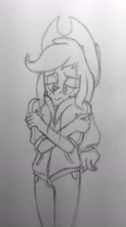 Size: 2097x3783 | Tagged: safe, artist:rawrienstein, applejack, equestria girls, clothes, grayscale, hoodie, monochrome, traditional art