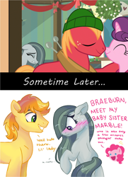 Size: 622x858 | Tagged: safe, artist:dreamscapevalley edits, edit, screencap, big macintosh, braeburn, marble pie, pinkie pie, sugar belle, earth pony, pony, best gift ever, a happy ending for marble pie, aftermath, blushing, braeble, cute, female, good end, heartbroken marble, introduction, male, nuzzling, ship sinking, shipper on deck, shipper pie, shipping, shipping denied, shy, side chick, smiling, sometime later..., straight, sugarmac
