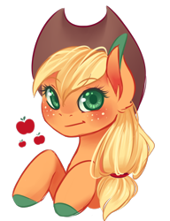 Size: 1000x1300 | Tagged: safe, artist:noctylumi, applejack, earth pony, pony, colored hooves, cowboy hat, cutie mark background, female, freckles, hat, looking at you, simple background, solo, transparent background