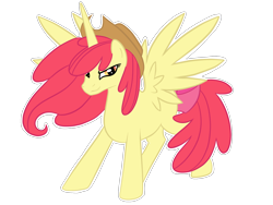 Size: 1600x1200 | Tagged: dead source, safe, artist:pvt-llama, apple bloom, alicorn, pony, alicornified, applejack's hat, bloomicorn, cowboy hat, hat, race swap, simple background, solo, transparent background