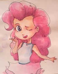 Size: 1014x1280 | Tagged: safe, artist:jnab, pinkie pie, human, humanized, solo, watercolor painting