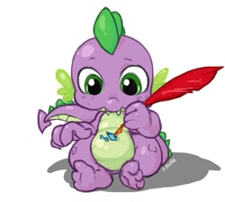 Size: 911x817 | Tagged: safe, artist:x-arielle, spike, dragon, cute, quill, solo, spikabetes