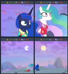 Size: 469x515 | Tagged: safe, edit, edited screencap, screencap, princess celestia, princess luna, alicorn, pony, between dark and dawn, derpibooru, juxtaposition, meta