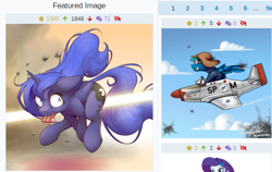 Size: 603x382 | Tagged: safe, artist:ohemo, artist:supermoix, derpibooru import, princess luna, rarity, oc, oc:supermoix, alicorn, pony, unicorn, derpibooru, juxtaposition, juxtaposition win, meme, meta, p-51 mustang