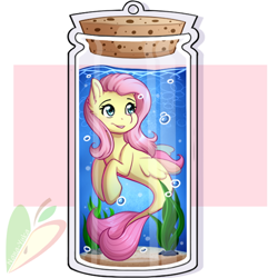 Size: 590x590 | Tagged: safe, artist:nana-yuka, fluttershy, seapony (g4), cute, female, jar, pony in a bottle, seaponified, seapony fluttershy, shyabetes, solo, species swap, water