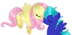 Size: 941x458 | Tagged: safe, artist:kirawolf13, fluttershy, oc, oc:lightning bolt, pegasus, pony, canon x oc, flutterbolt, romance