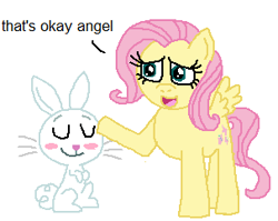 Size: 303x241 | Tagged: safe, artist:unusedbrony, angel bunny, fluttershy, pegasus, pony, 1000 hours in ms paint, blushing