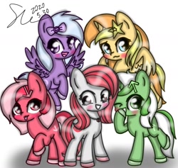 Size: 1744x1650 | Tagged: safe, artist:starflashing twinkle, oc, oc:comment, oc:downvote, oc:favourite, oc:hide image, oc:upvote, alicorn, earth pony, pegasus, pony, unicorn, :3, :p, cute, derpibooru, derpibooru ponified, happy, meta, open mouth, ponified, simple background, smiling, tongue out, white background, wings