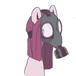 Size: 600x600 | Tagged: safe, artist:ume89s, pinkie pie, pony, bust, female, gas mask, looking at you, mare, mask, pinkamena diane pie, shrunken pupils, solo