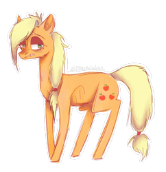 Size: 828x856 | Tagged: safe, artist:kotowataczekolada, applejack, earth pony, pony, cutie mark, female, lidded eyes, looking at you, mare, missing accessory, ribs, simple background, solo, transparent background