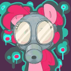 Size: 600x600 | Tagged: safe, artist:ume89s, pinkie pie, earth pony, pony, bust, female, gas mask, looking at you, mare, mask, portrait, solo