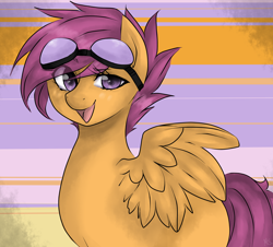 Size: 1700x1536 | Tagged: safe, artist:mscootaloo, scootaloo, pegasus, pony, blank flank, female, filly, foal, goggles, open mouth, solo, spread wings, wings