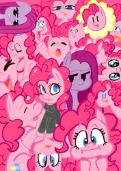 Size: 848x1199 | Tagged: safe, artist:horatio_kun, pinkie pie, earth pony, pony, clothes, drool, eyes closed, female, mare, multeity, pinkamena diane pie, sweater, too much pink energy is dangerous, turtleneck, yawn