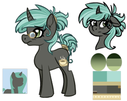 Size: 1902x1514 | Tagged: safe, artist:binkyt11, derpibooru exclusive, oc, oc only, pony, unicorn, background pony, curved horn, derpibooru, female, horn, mare, messy mane, meta, reference sheet, sad, simple background, solo, spectacles, tied up mane, transparent background, unnamed oc