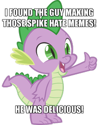 Size: 520x661 | Tagged: safe, artist:spyro4287, edit, spike, dragon, spike at your service, caption, image macro, implied murder, meta, simple background, solo, spikelove, take that, text, thumbs up, transparent background, vector