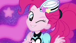 Size: 1921x1080 | Tagged: safe, screencap, pinkie pie, coinky-dink world, eqg summertime shorts, equestria girls, happy, one eye closed, smiling, wink