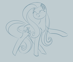 Size: 1400x1200 | Tagged: safe, artist:puddingskinmcgee, fluttershy, pegasus, pony, ear fluff, eyes closed, female, mare, monochrome, simple background, smiling, solo, wingless