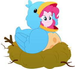 Size: 6000x5539 | Tagged: safe, artist:lahirien, pinkie pie, eqg summertime shorts, equestria girls, the art of friendship, absurd resolution, bird costume, clothes, costume, funny, nest, pinkie being pinkie, pinkie birdie, silly, silly human, simple background, solo, transparent background, vector