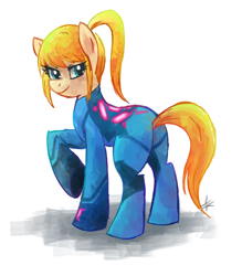 Size: 500x571 | Tagged: safe, derpibooru import, metroid, ponified, samus aran, zero suit