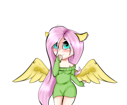 Size: 1200x1000 | Tagged: safe, artist:crazysurprise, fluttershy, human, chibi, clothes, eared humanization, humanized, simple background, solo, sweater, sweatershy, transparent background, winged humanization, wings