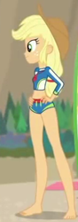 Size: 148x419 | Tagged: safe, screencap, applejack, better together, blue crushed, equestria girls, barefoot, clothes, cropped, feet, hand on hip, solo, swimsuit