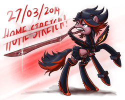 Size: 1280x1023 | Tagged: safe, artist:king-kakapo, kill la kill, ponified, ryuko matoi, scissor blade, senketsu, solo